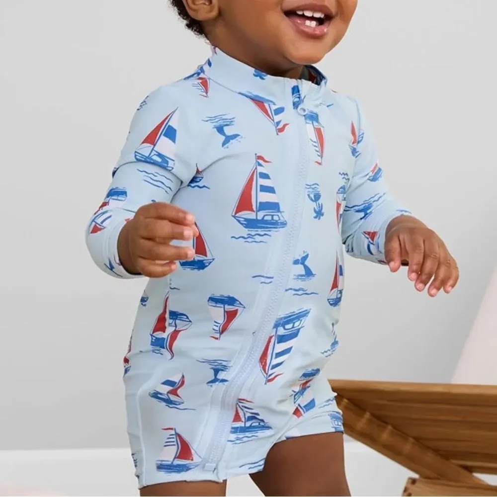 Carter's Boys' 2-Pack 1-Piece Zip Rashguards Blue/Red NWT in‎ packaging